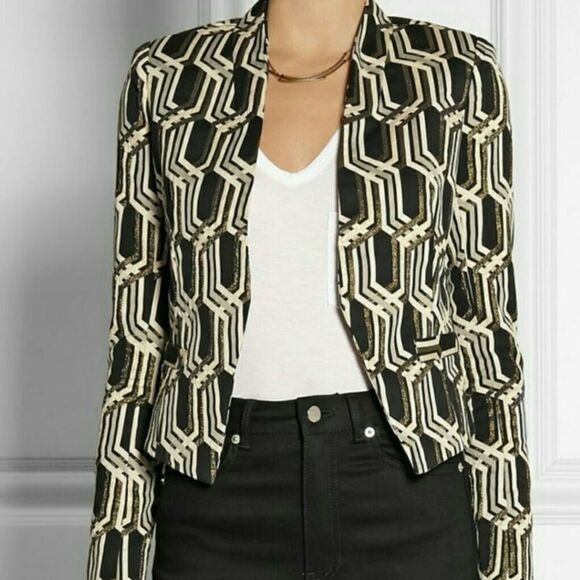 Genetic x Liberty Ross White Hot Metallic Jacquard Fitted Cropped Blazer Sz M - Picture 14 of 16
